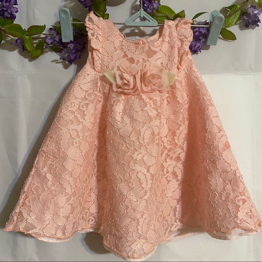 Healthtex Baby Infant Pink Lace Dress, 12 mos